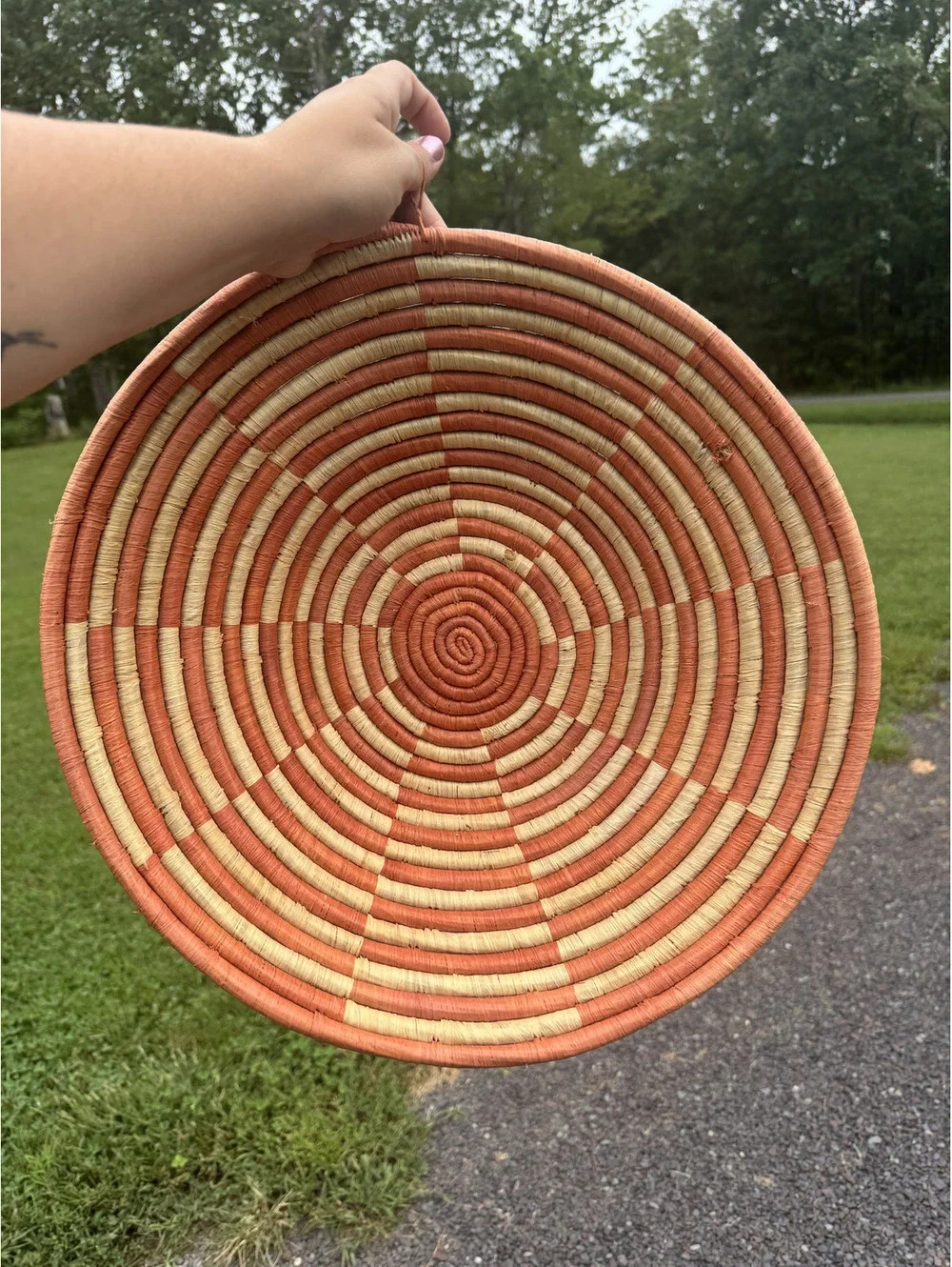 Handwoven Orange and Beige Decorative Woven Basket/Wall Hang Tray